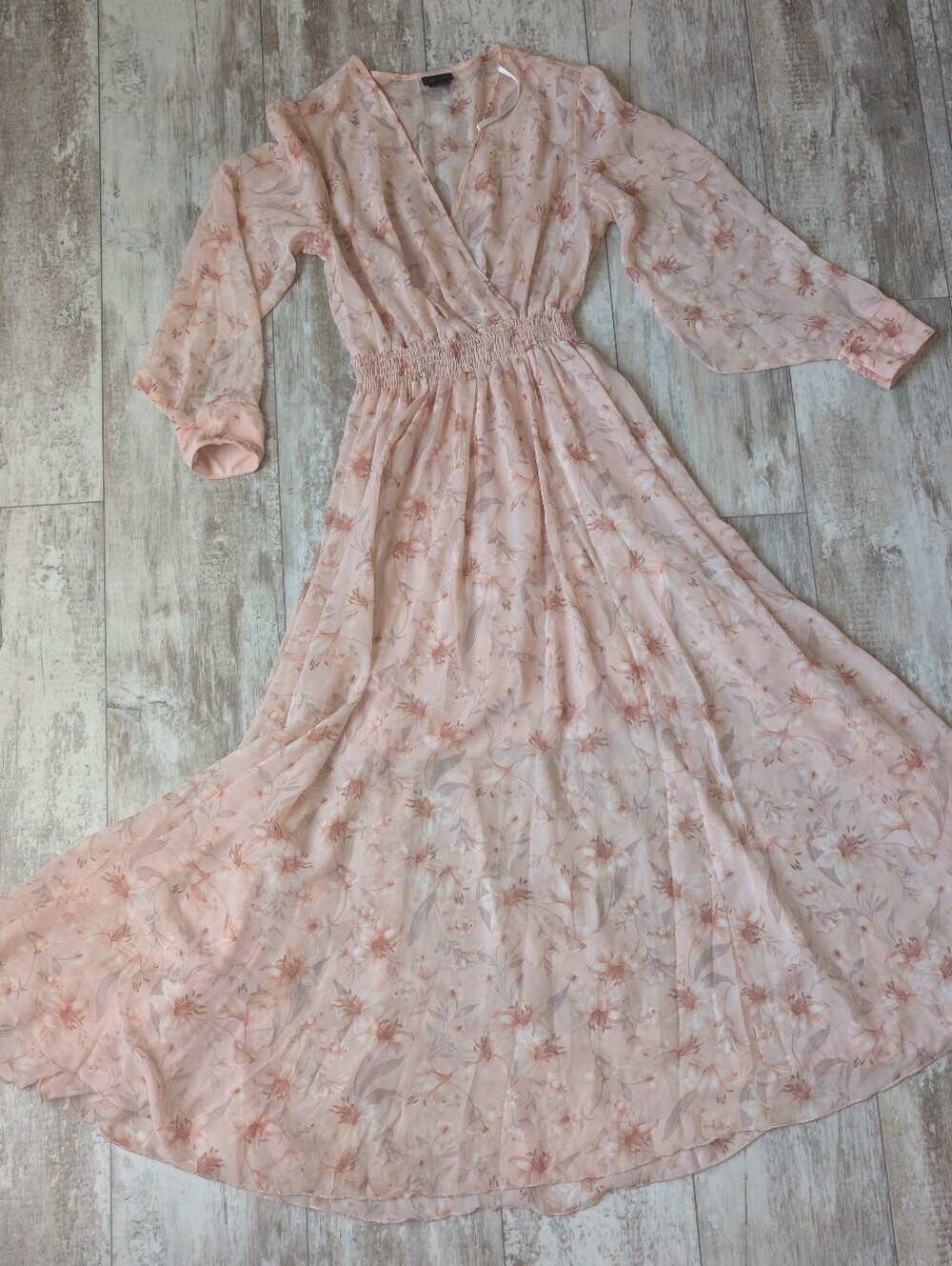Kate And Lily Light Pink Floral Maxi Dress with Smocked Waist